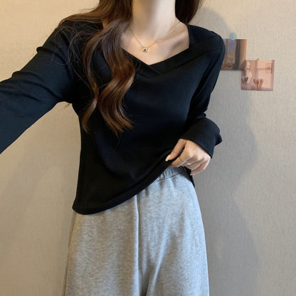 V Neck Long Sleeve Fleece Top | Tajstylo