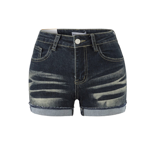 High Waist Cuffed Denim Shorts | Tajstylo