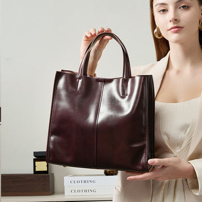 Women's Genuine Vegetable-Tanned Top-Grain Cowhide Leather Tote Handbag – Front View | TajStylo