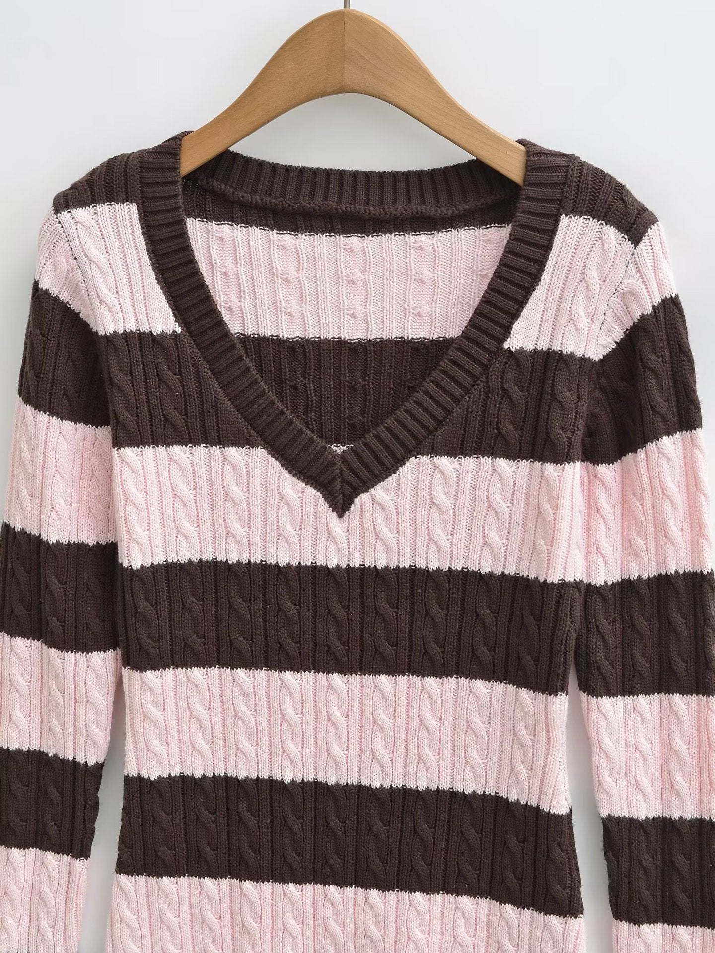 Slim Fit V-Neck Striped Sweater | Tajstylo