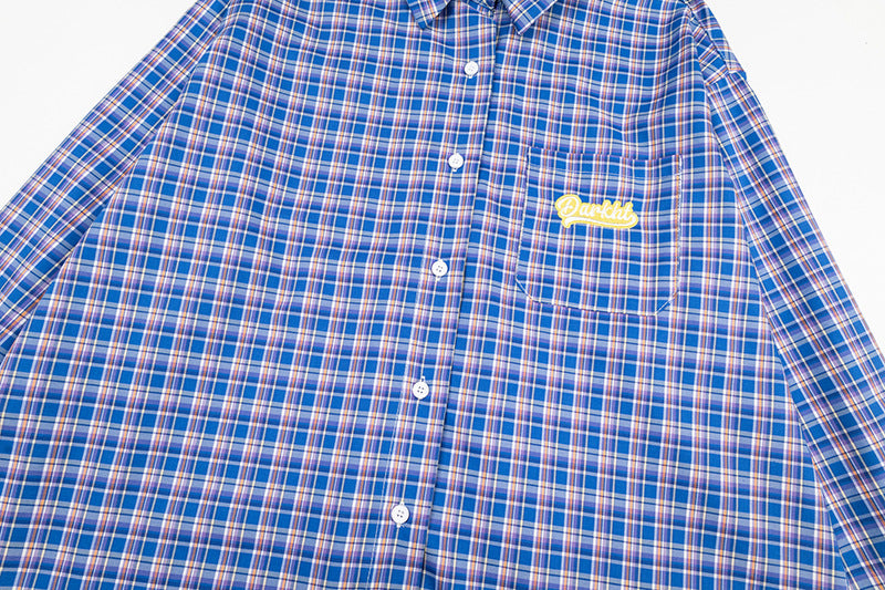 Embroidered Letter Plaid Shirt | Tajstylo