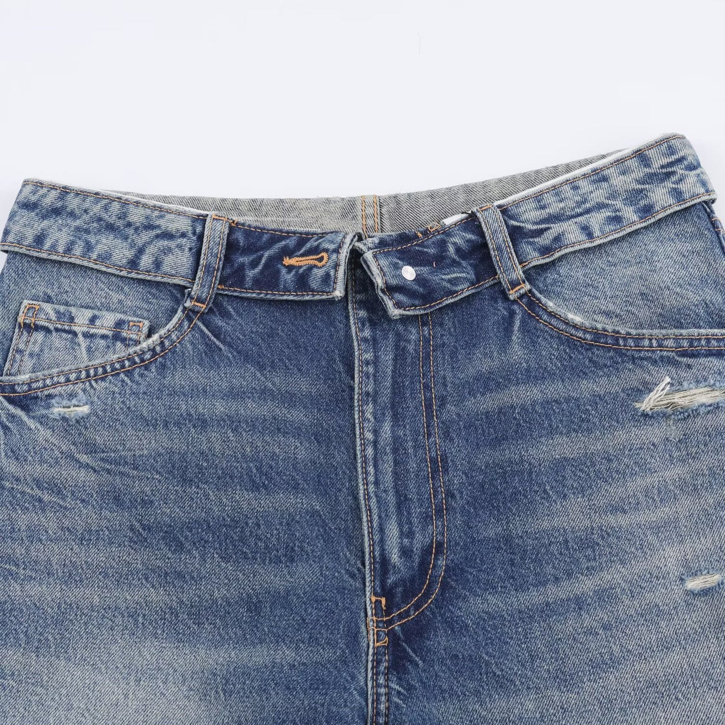 Mid Waist Ripped Straight Leg Jeans | Tajstylo