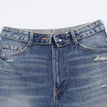 Mid Waist Ripped Straight Leg Jeans | Tajstylo