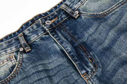 Washed Blue Straight Leg Denim Pants | Tajstylo