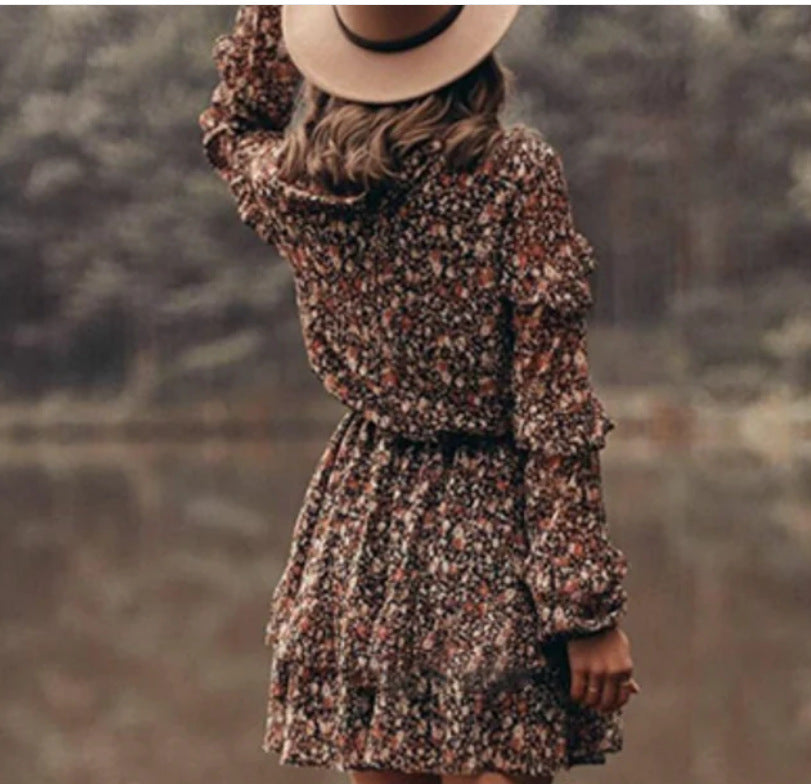 Floral Print Ruffle Sleeve Midi Dress | Tajstylo