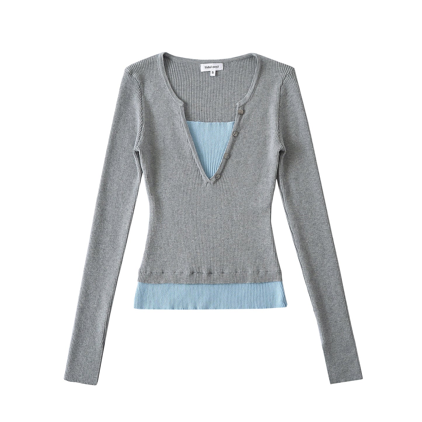Woman wearing Color Block Boat Neck Long Sleeve T-Shirt in a casual office setting