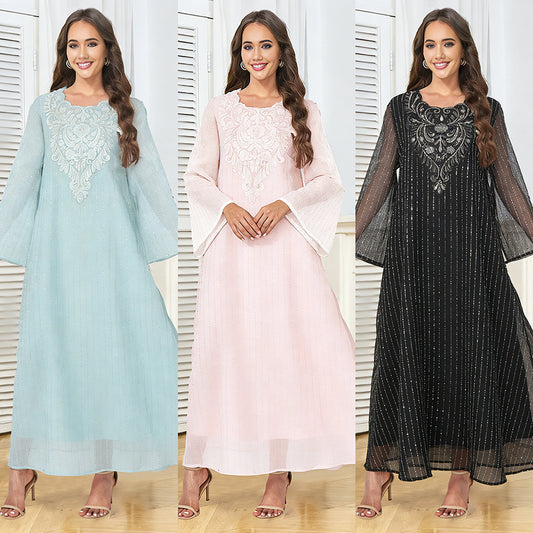 Mesh Long Sleeved Round Neck Dress | Tajstylo