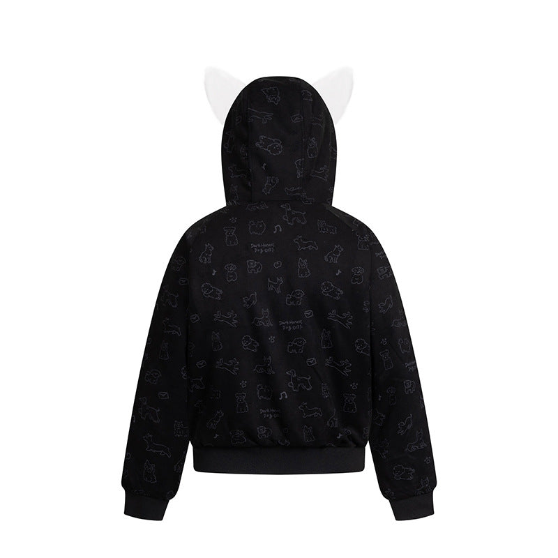 Cartoon Dog Hooded Fleece Coat | Tajstylo