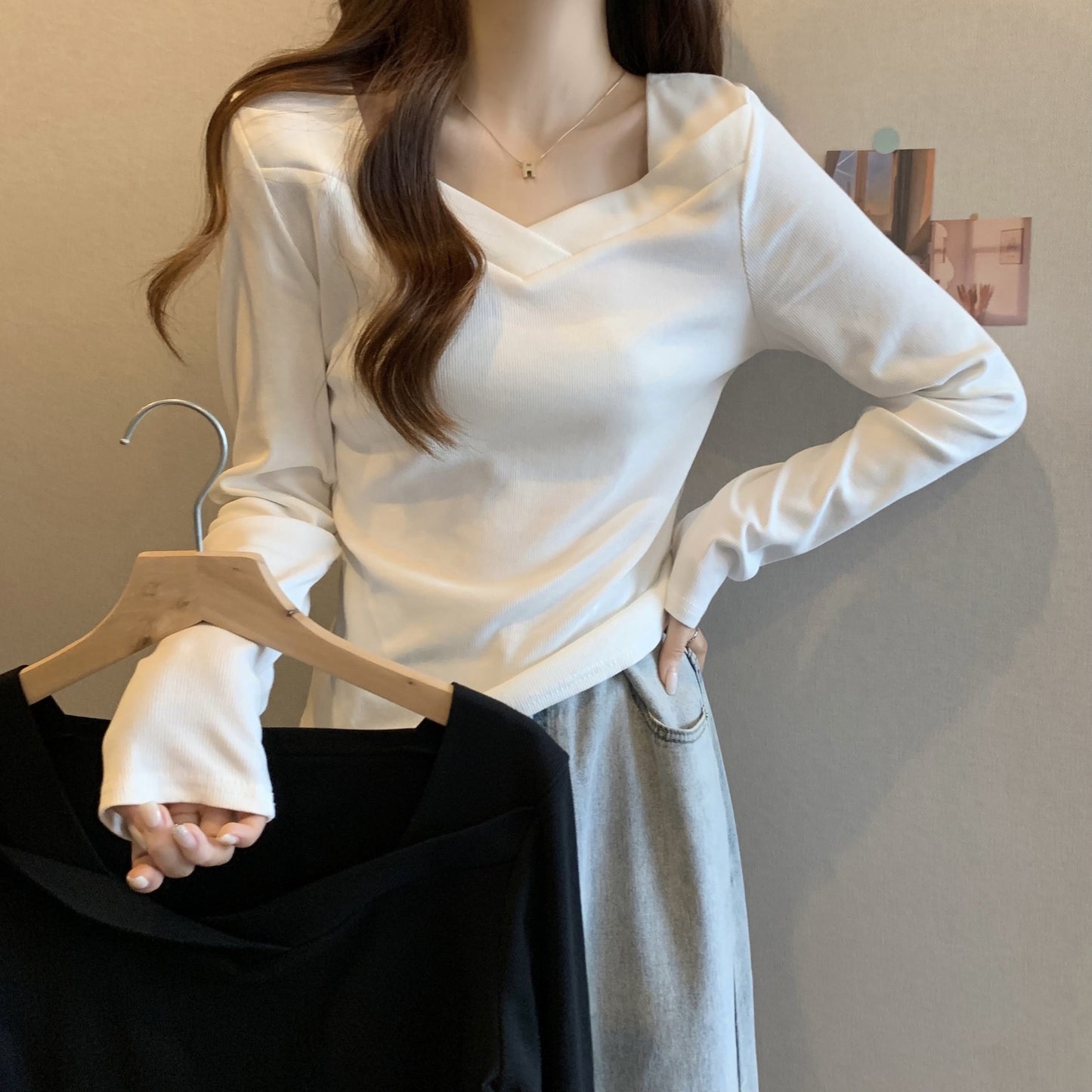 V Neck Long Sleeve Fleece Top | Tajstylo