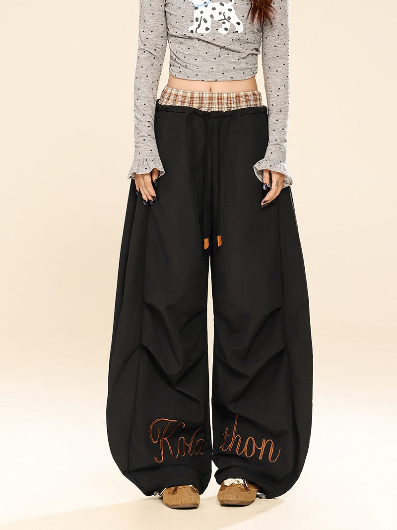 Plaid Patchwork Wide Leg Pants | Tajstylo