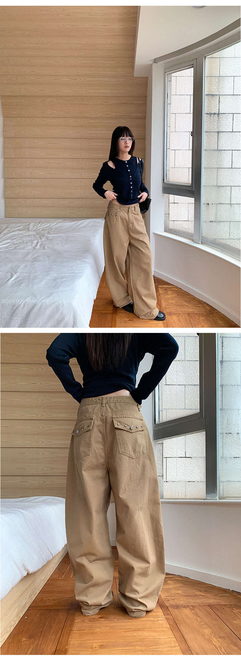 Loose-Fit Wide Leg Jeans with Metal Accents | Tajstylo