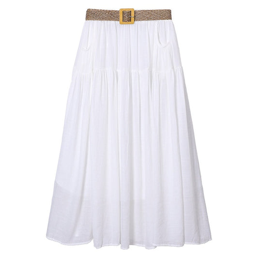 Woman wearing Belt Double Pocket Skirt in a casual outdoor setting