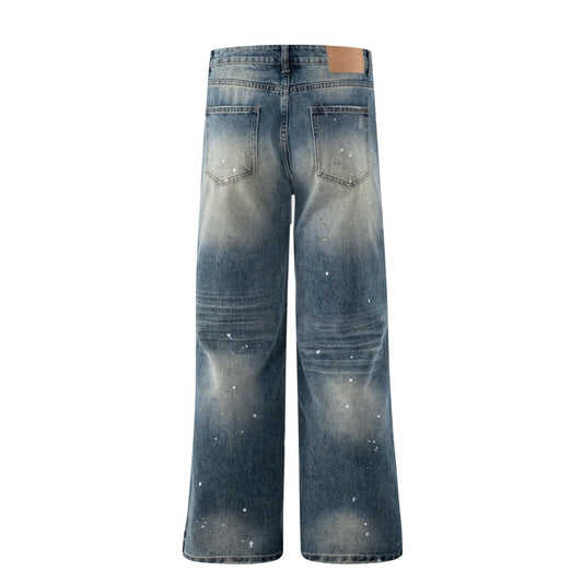 Woman wearing Grinding White Washed Denim Straight Leg Pants in a casual street setting
