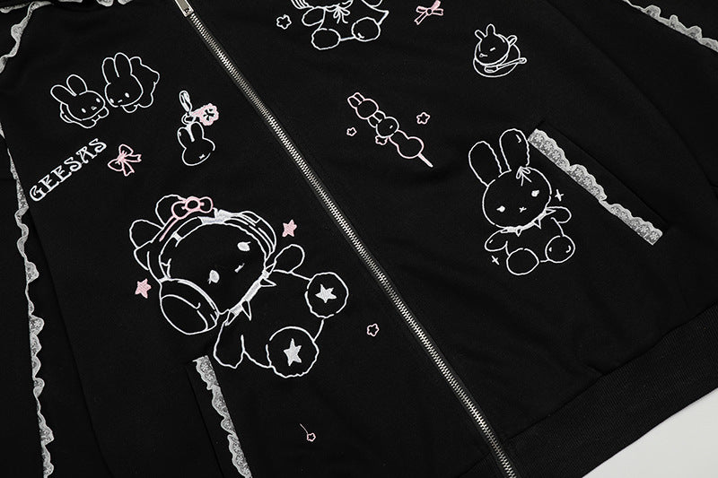 Lace Spliced Hooded Sweatshirt | Tajstylo
