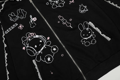 Lace Spliced Hooded Sweatshirt | Tajstylo