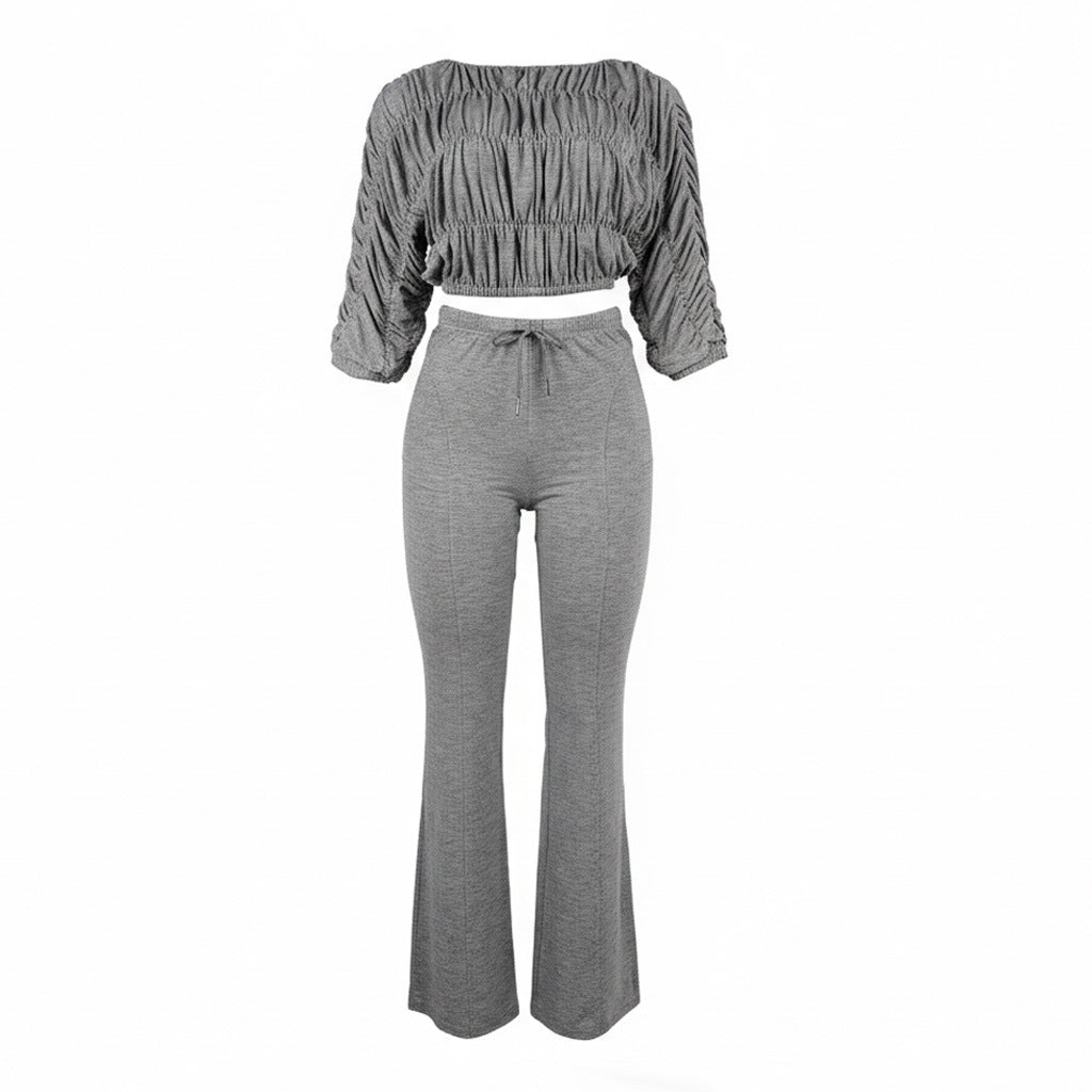 Flattering Two Piece Set with Crop Top and Flared Pants | Tajstylo