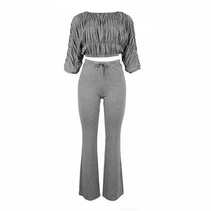 Flattering Two Piece Set with Crop Top and Flared Pants | Tajstylo