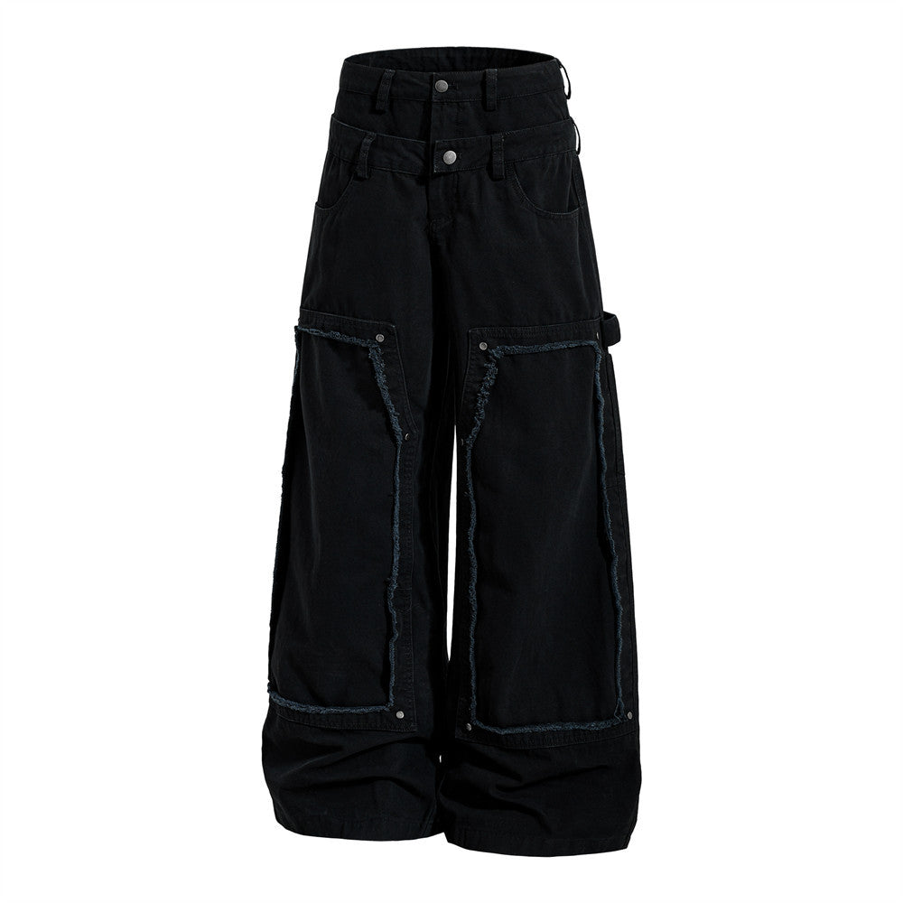 Fake Two Piece Spliced Denim Wide Leg Pants | Tajstylo