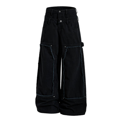 Fake Two Piece Spliced Denim Wide Leg Pants | Tajstylo
