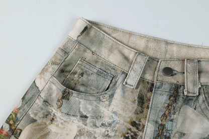 3D Digital Printed Chain Wide Leg Denim Pants | Tajstylo