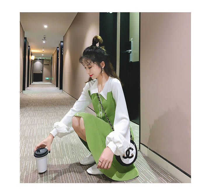 Avocado Green Long Sleeve Polo Dress | Tajstylo