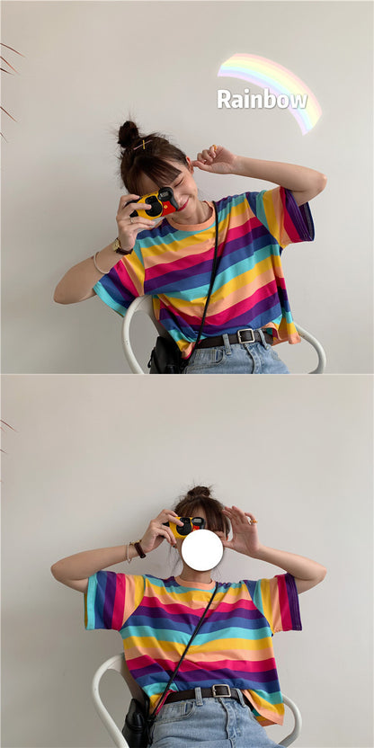 Rainbow Stripe Loose T Shirt | Tajstylo