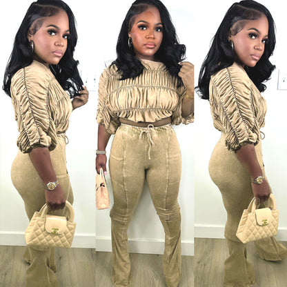 Flattering Two Piece Set with Crop Top and Flared Pants | Tajstylo