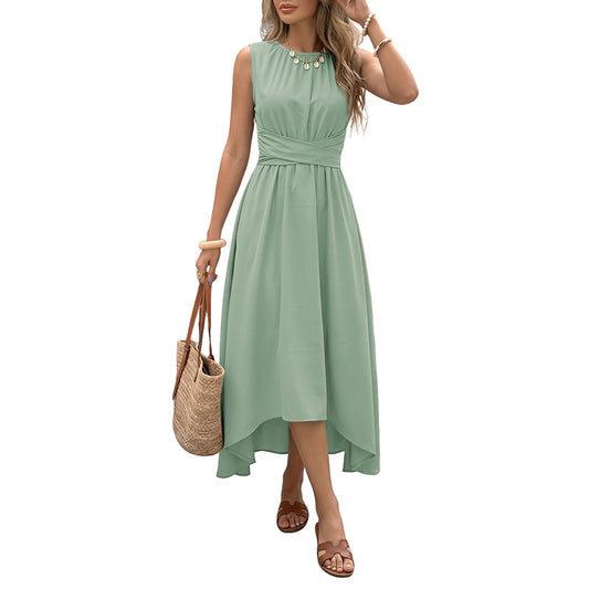 Solid Color Round Neck Mid Length Skirt | Tajstylo