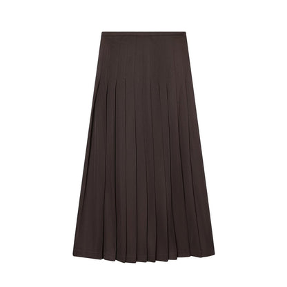 Woman wearing Wide Pleated Midi Skirt in an office setting