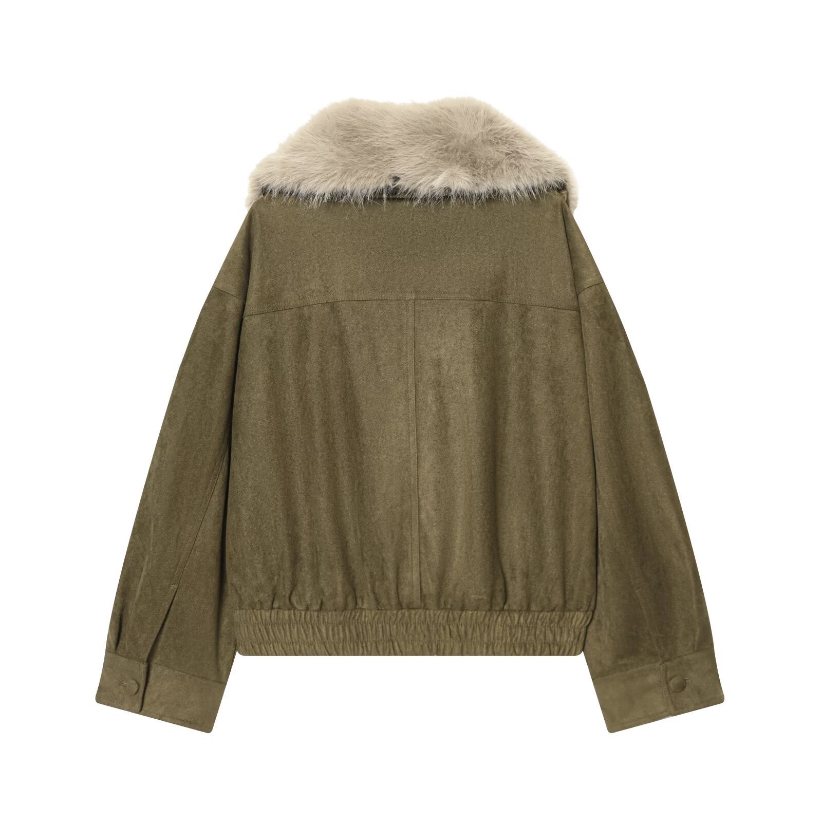 Woman wearing Artificial Fur Suede Texture Jacket in a cozy outdoor setting