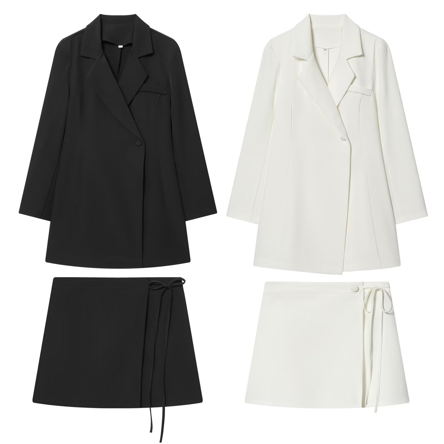 Woman wearing Fitted Suit Dress Wrap Waist A-Line Mini Skirt in a stylish setting