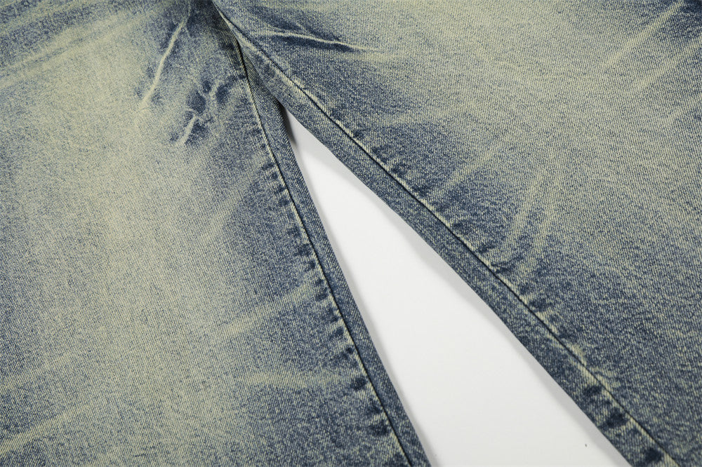 Washed Denim Straight Leg Pants | Tajstylo