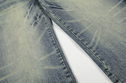 Washed Denim Straight Leg Pants | Tajstylo