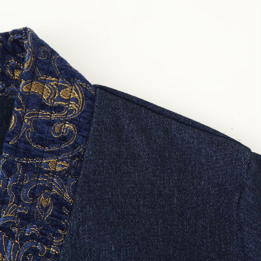 Jacquard Denim Effect Kimono Outerwear | Tajstylo