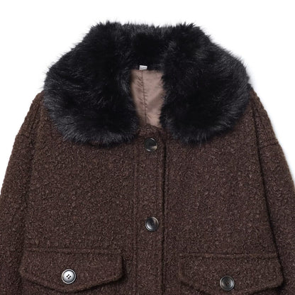 Woman wearing Hairy Collar Twill Coat in a casual setting