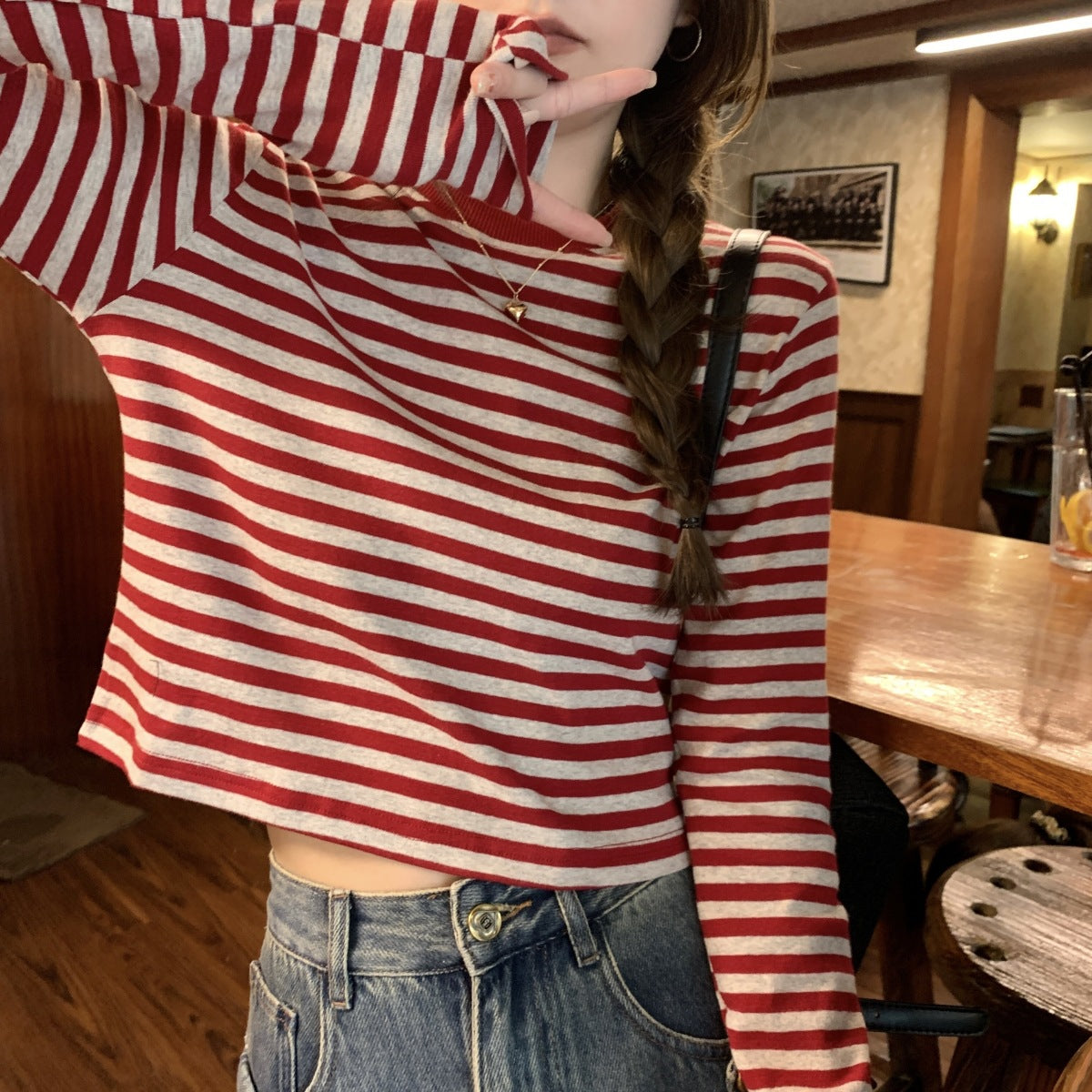 Stripe Long Sleeve Crop Top | Tajstylo