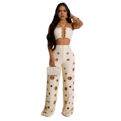 Flattering Ripped Fitted Two-Piece Nightclub Outfit | Tajstylo