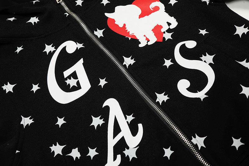 Star Print Hoodie Jacket | Tajstylo