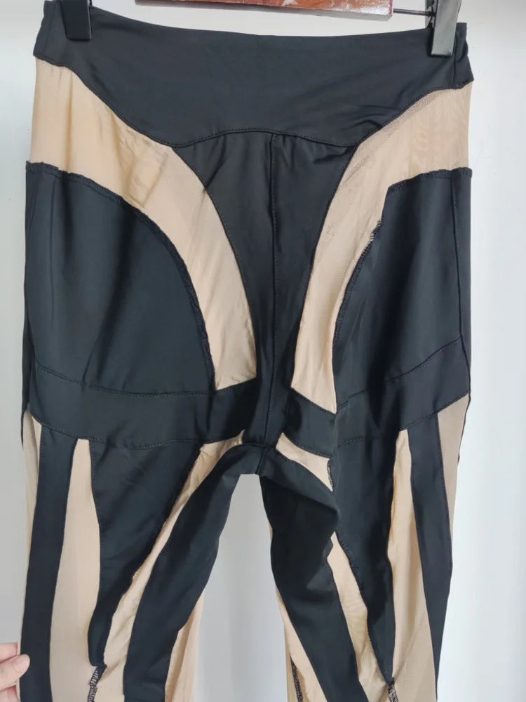 Color Block Mesh Splicing Leggings | Tajstylo