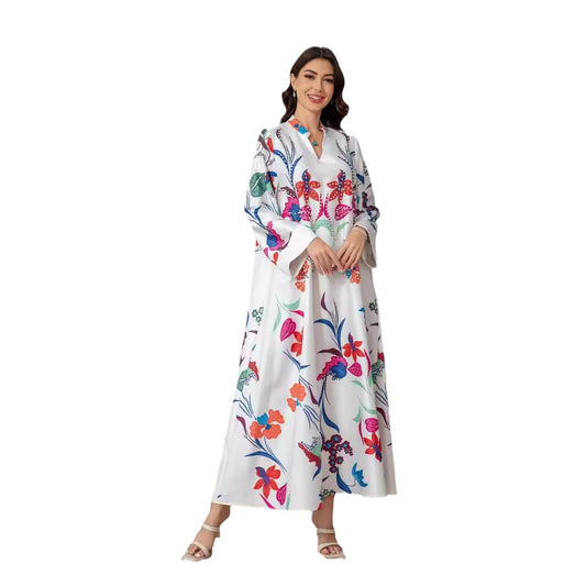 V-Neck Long Sleeve Loose Skirt | Tajstylo