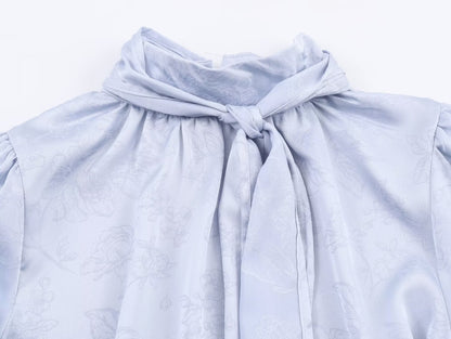 Embroidered Satin Bow Detail Blouse | Tajstylo