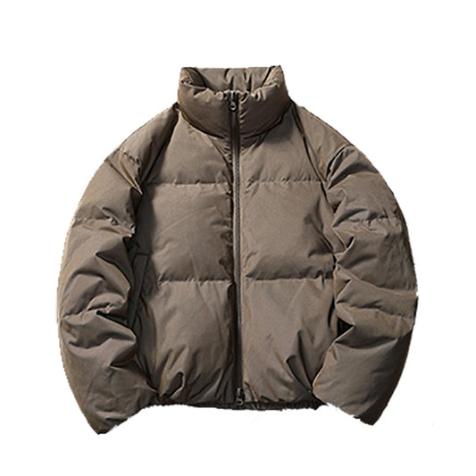 Woman wearing 3D Reflective Thickened Down Jacket in an urban setting