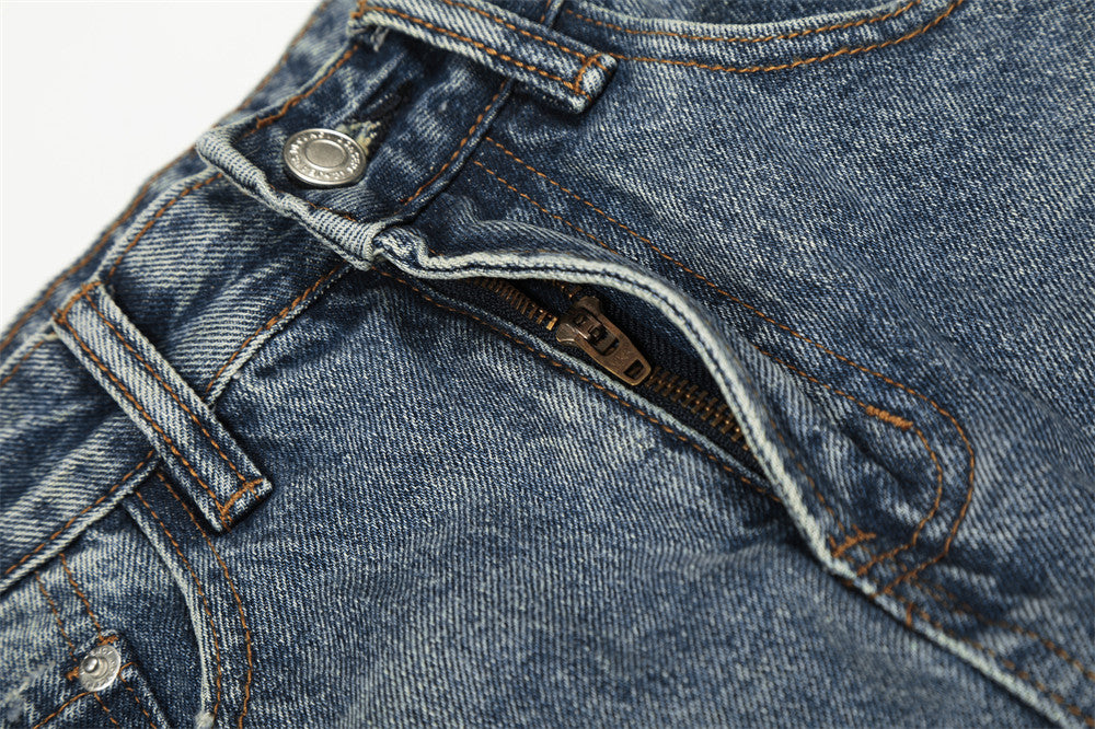Distressed Blue Punk Straight Fit Jeans | Tajstylo