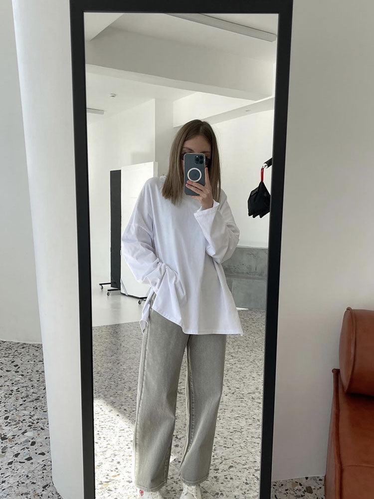 Loose Fit Long Sleeve Slit T-Shirt | Tajstylo