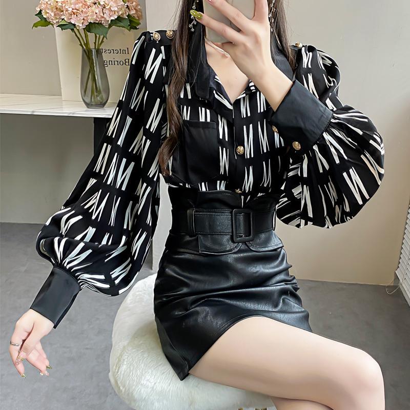 Woman wearing Office Lady Turn Down Collar Blouse in a professional setting