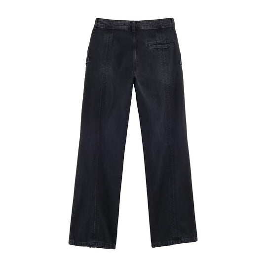 Woman wearing Mid Waist Wide Leg Zipper Jeans in a casual setting