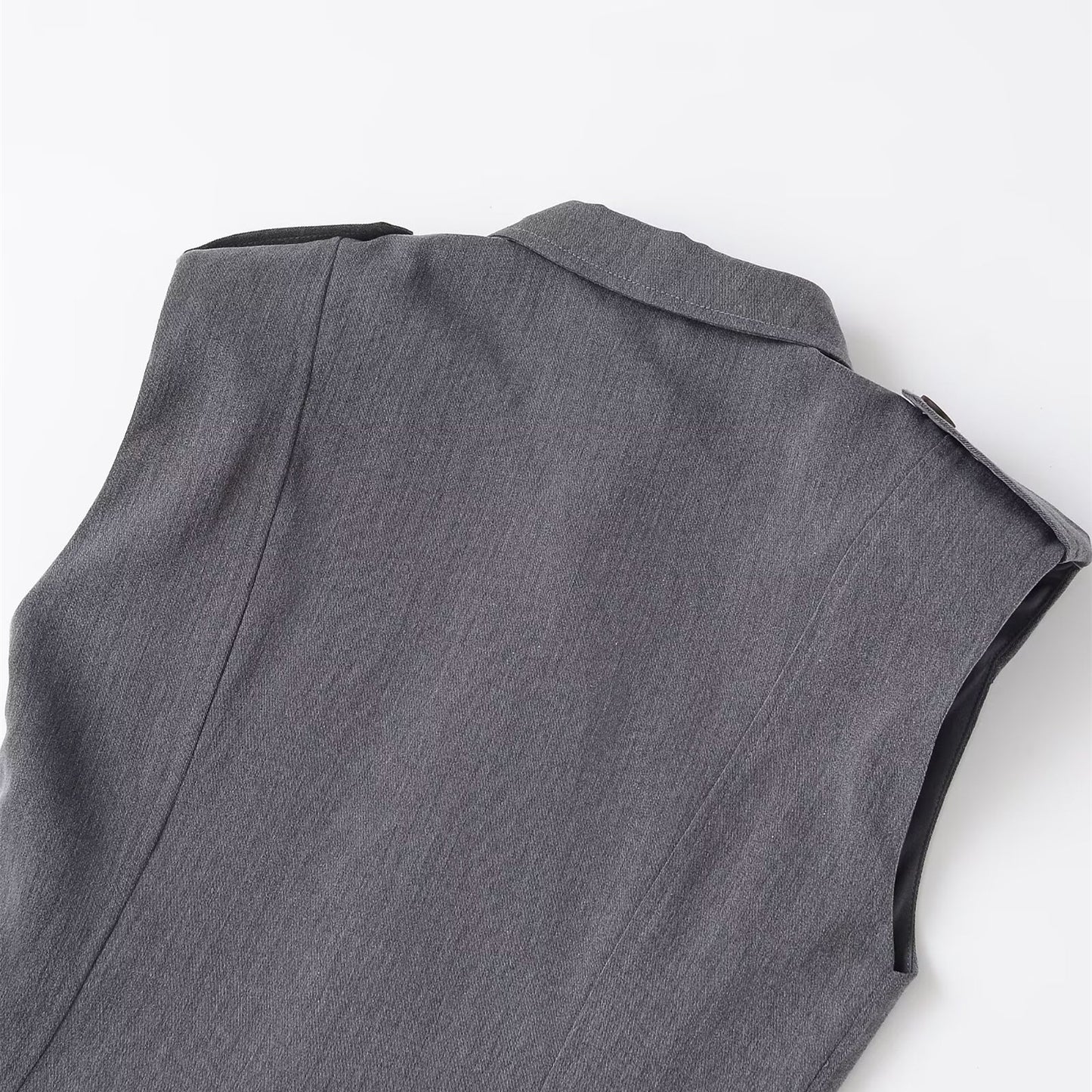 Gray Double Breasted Shoulder Pad Dress | Tajstylo