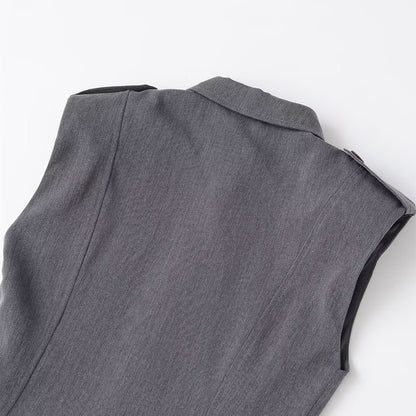 Gray Double Breasted Shoulder Pad Dress | Tajstylo