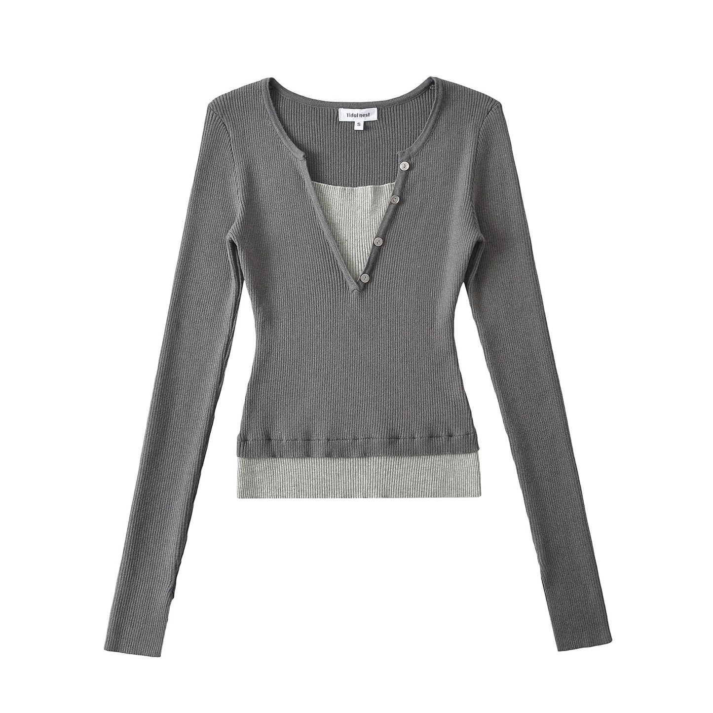 Woman wearing Color Block Boat Neck Long Sleeve T-Shirt in a casual office setting