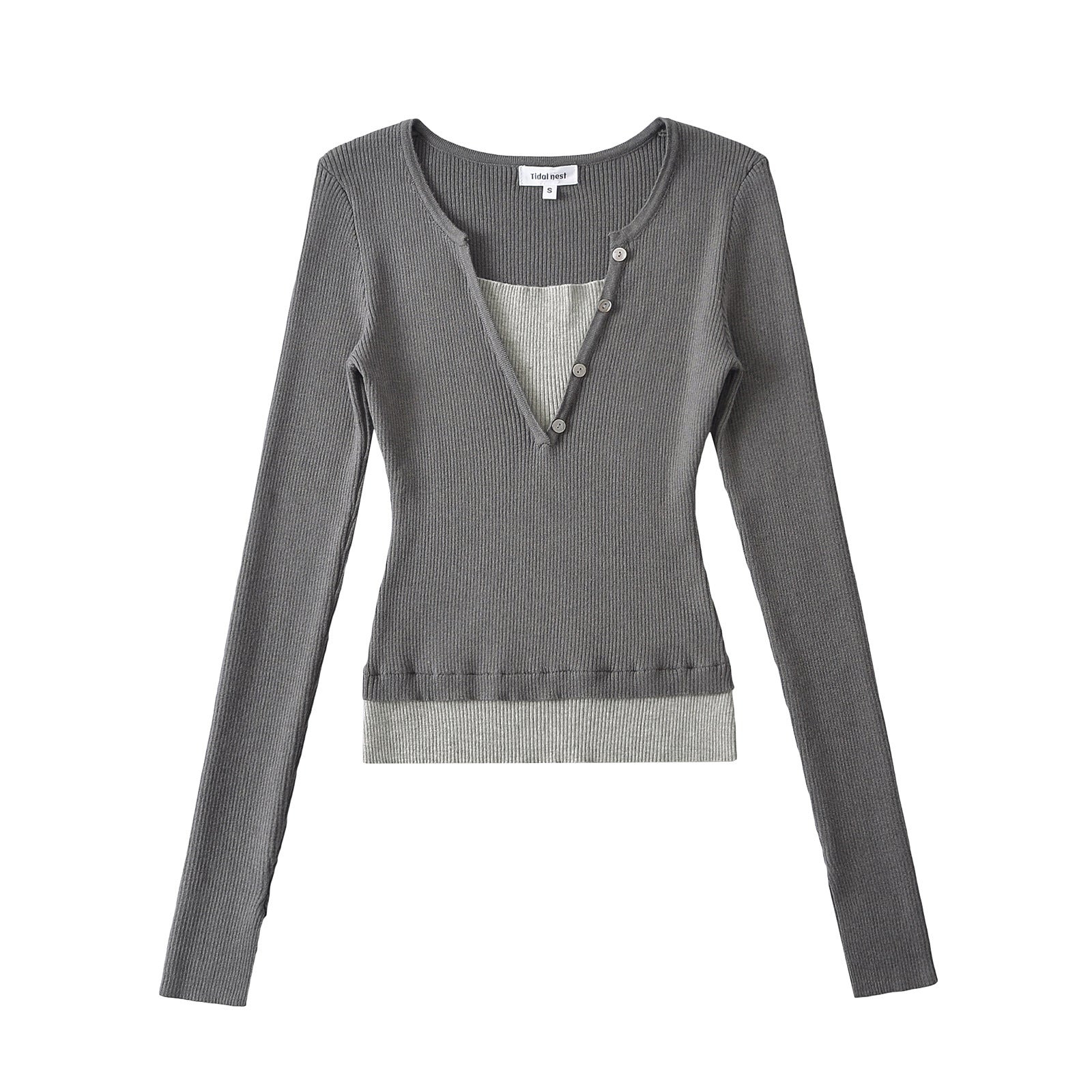 Woman wearing Color Block Boat Neck Long Sleeve T-Shirt in a casual office setting
